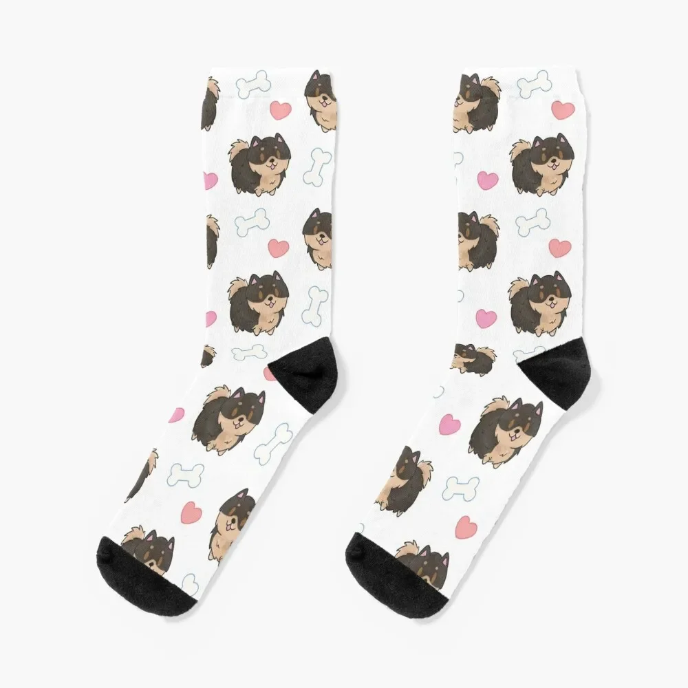 Chibi Dog Design - Black and Tan Pomeranian Dog Socks Stockings sheer heated Ladies Socks Men's