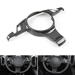 For Porsche Cayenne 2011-2017 For Panamera 2010-2016 Carbon Fiber Grain Car Accessories Steering Wheel Panel Frame Cover Trim