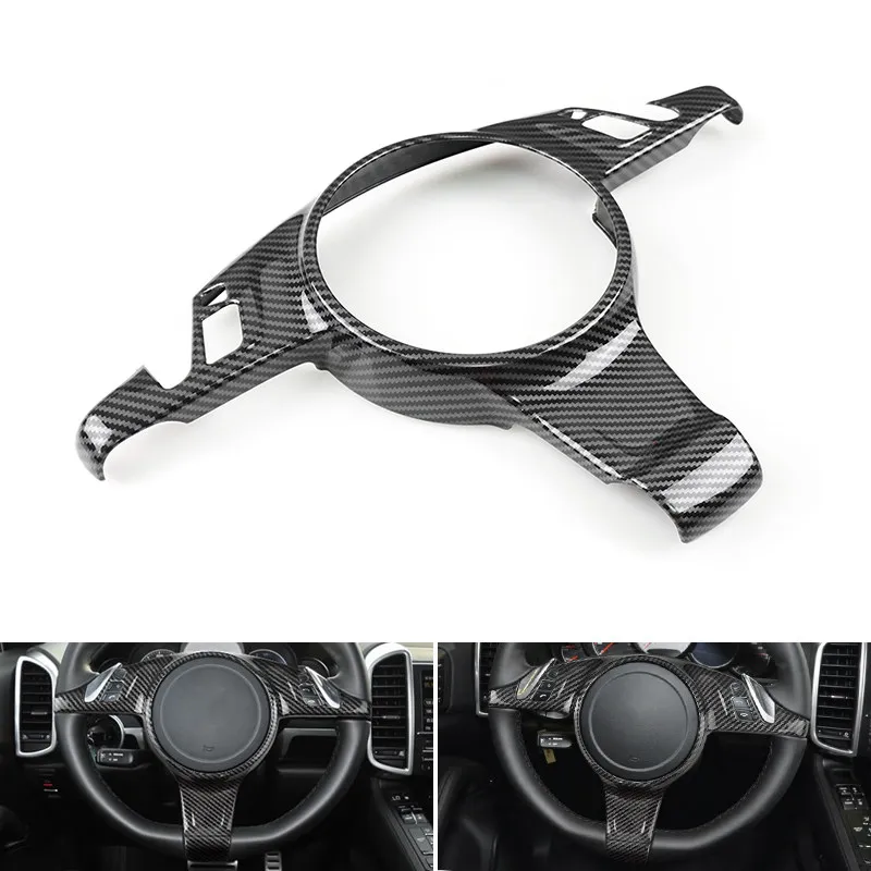 For Porsche Cayenne 2011-2017 For Panamera 2010-2016 Carbon Fiber Grain Car Accessories Steering Wheel Panel Frame Cover Trim