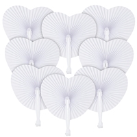 12pcs White Folding Fans Heart Shaped Fan Round Accordion Paper Fans Wedding Celebration Party Decoration DIY Painting