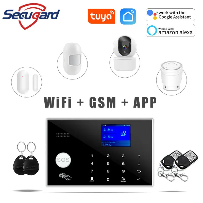 Sistema de alarma WiFi/GSM Tuya Smart Home, pantalla TFT, aplicación RFID, teclado táctil, alarma de seguridad antirrobo, compatible con conmutación