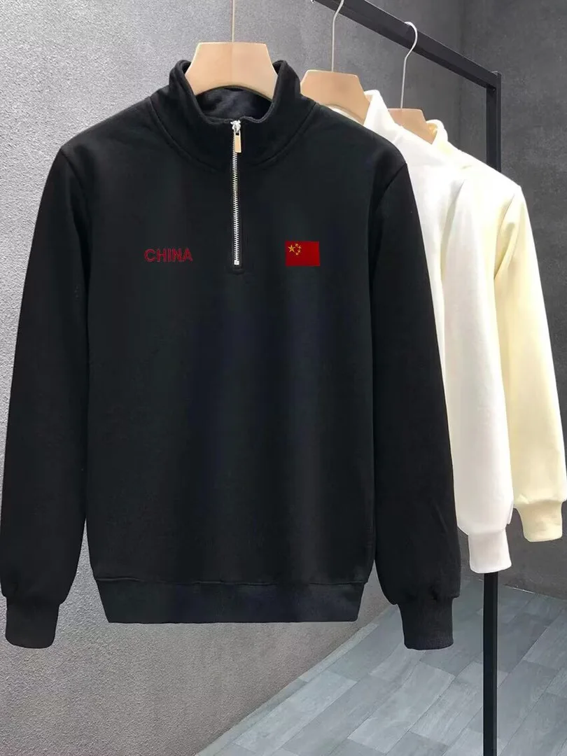 

Мужская толстовка с вышивкой букв, весна-осень, премиум-класса, модный бренд, из чистого хлопка, с длинным рукавом, на молнии, с воротником-стойкой