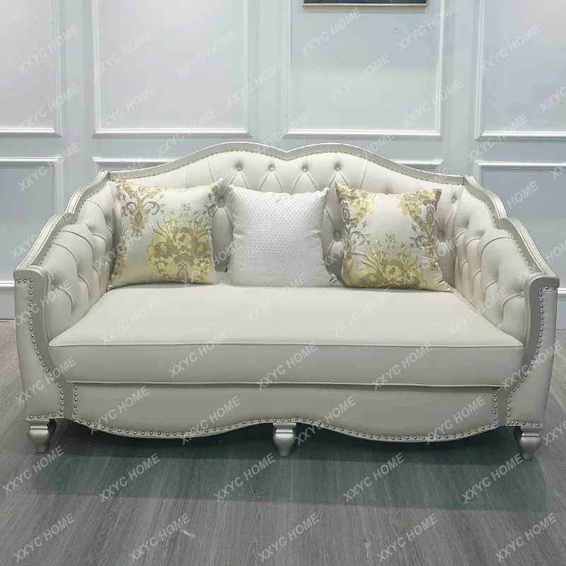 

SQ leather solid wood high-end villa high-end champagne gold sofa