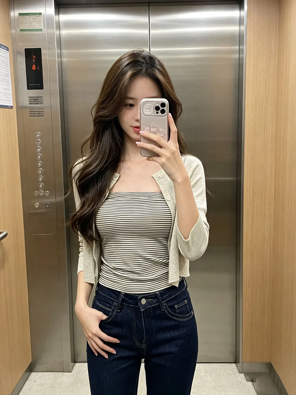 2026 Autumn New Style Korean Color Block Striped Wrap Chest Five Sleeve Knitted Two Piece Set Women Slimming Casual Wear
