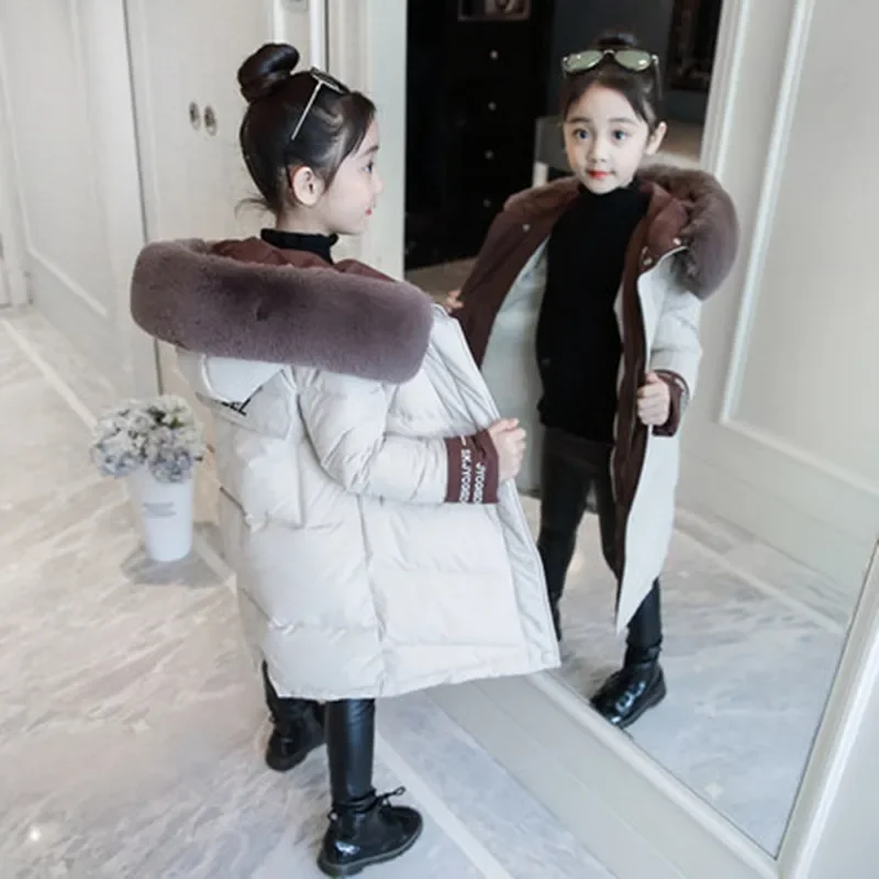 Girl Winter Jacket Kids Outdoor Warm Coat Thick Parka Children\'s Clothing Windproof Cotton Jacket Fur Hooded Outerwear 3-13 Year