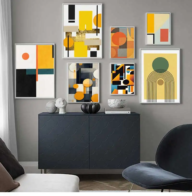 Art Pictures for Living Room Decorative Poster Modern Nordic Decoration Home Canvas Painting Geometric Yellow Abstract Wall