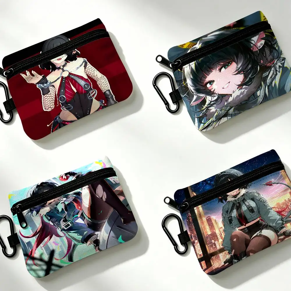 Anime Gaming Zenless Zone Zero Jane Doe Portable Oxford Fabric Mini Wallet Carabiner Design Small Coin Bag For Cards Keys