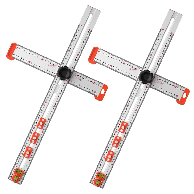 2Pcs 2-In-1 Drilling T Square Ruler Woodworking Ruler Cabinet Hardware Jig,Multi Angle Measuring Ruler