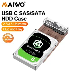 MAIWO-estación de acoplamiento de disco duro SAS, carcasa de disco SSD HDD de 2,5/3,5 pulgadas, SATA a USB 3,0, AJSASM1 Wornut Wood