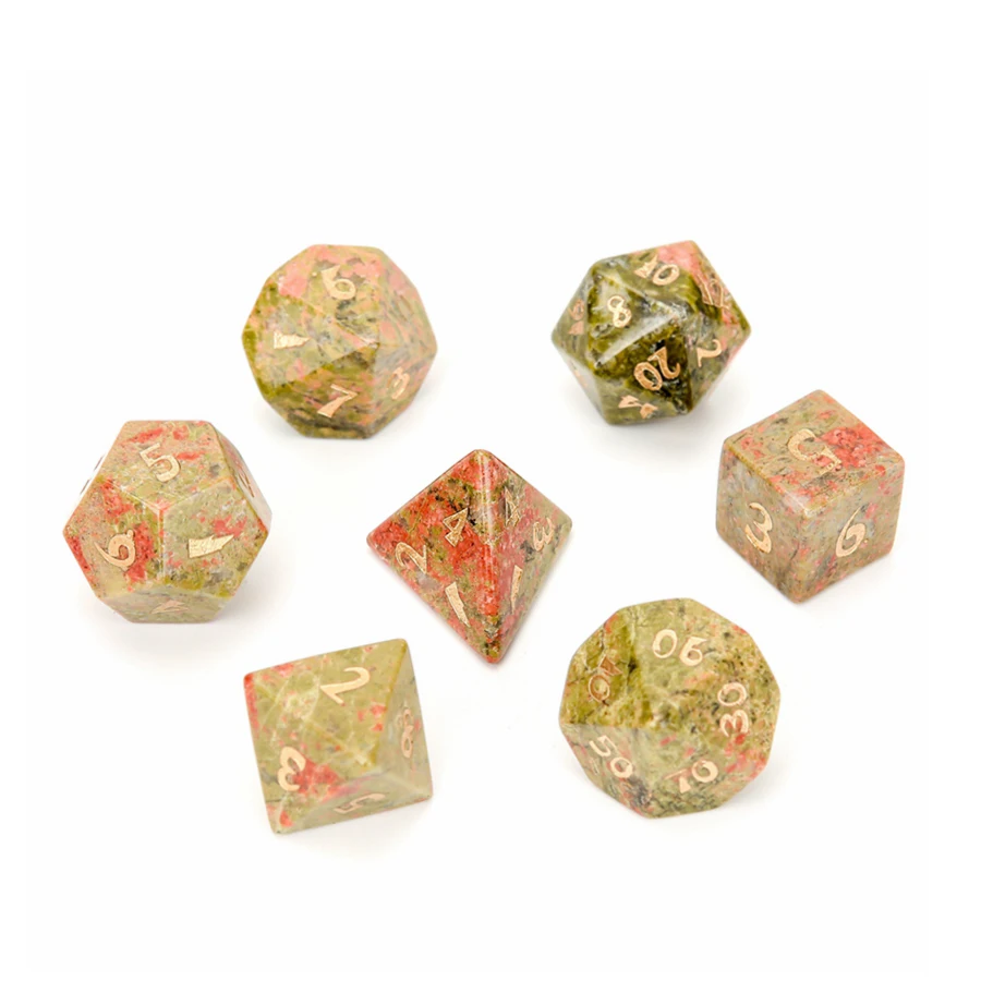 Imagem -03 - Unakite Polyhedral Stone Dice Ornaments Símbolo de Fonte Personalizado Logotipo Padrão Logo Natural Jewelry Spot Goods