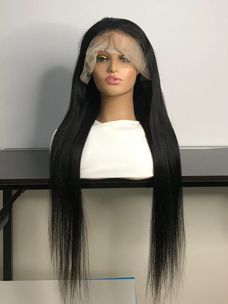 Alisa-Peluca de cabello humano liso para mujeres negras, postizo de encaje Frontal con densidad de 250, 13x6, Hd, 13x4, predesplumada, 360