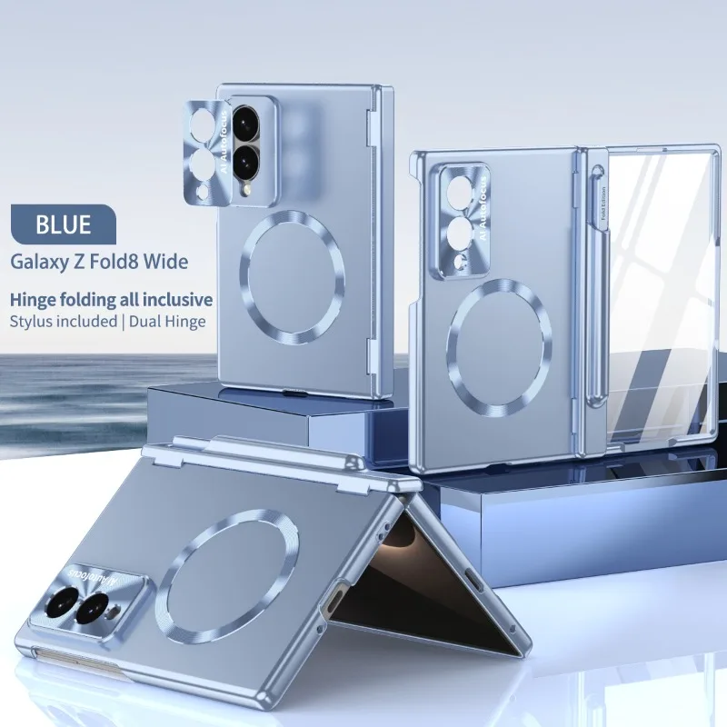 Dual Hinge for Samsung Z Fold 8 Wide Magnetic Wireless Charging Built‑in Front Film All‑in‑One Case with Stylus Shockproof Cover