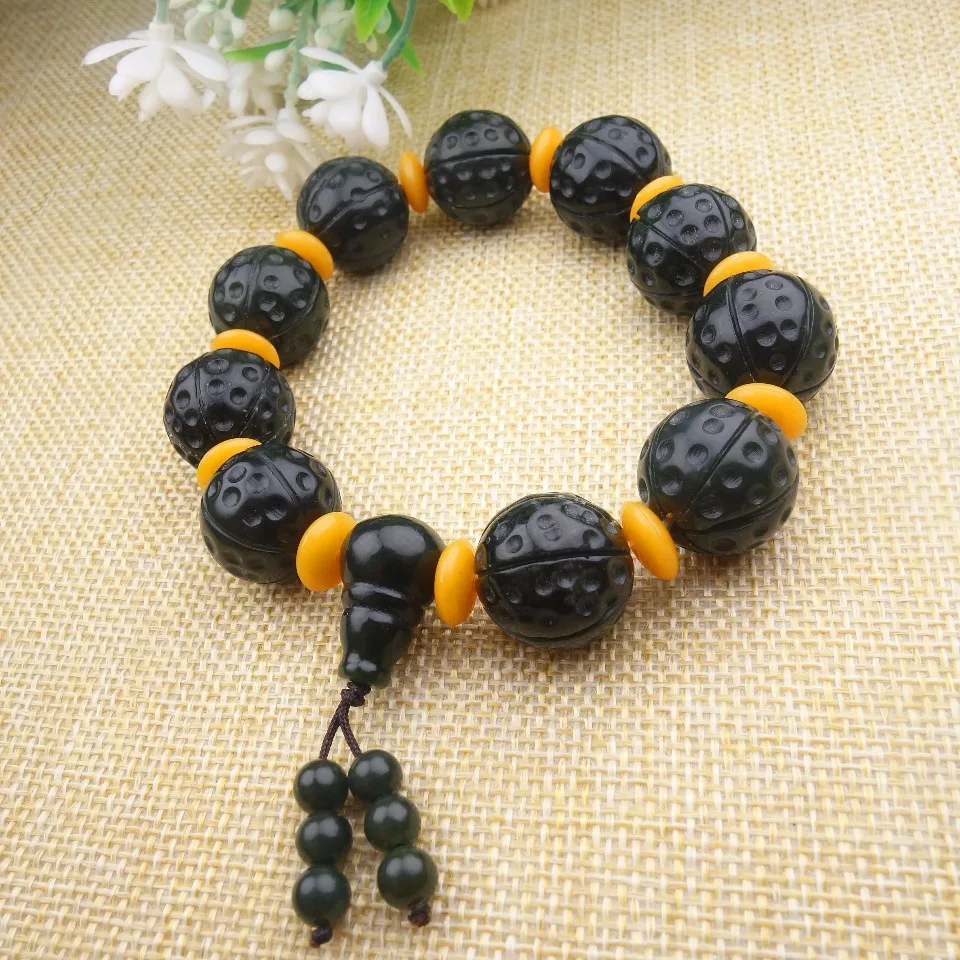 

Natural Hetian Jade Hand String Bead Jade Hand-Chain Hand Chain Lucky Bracelet Bangles Handring Fine Jewelry