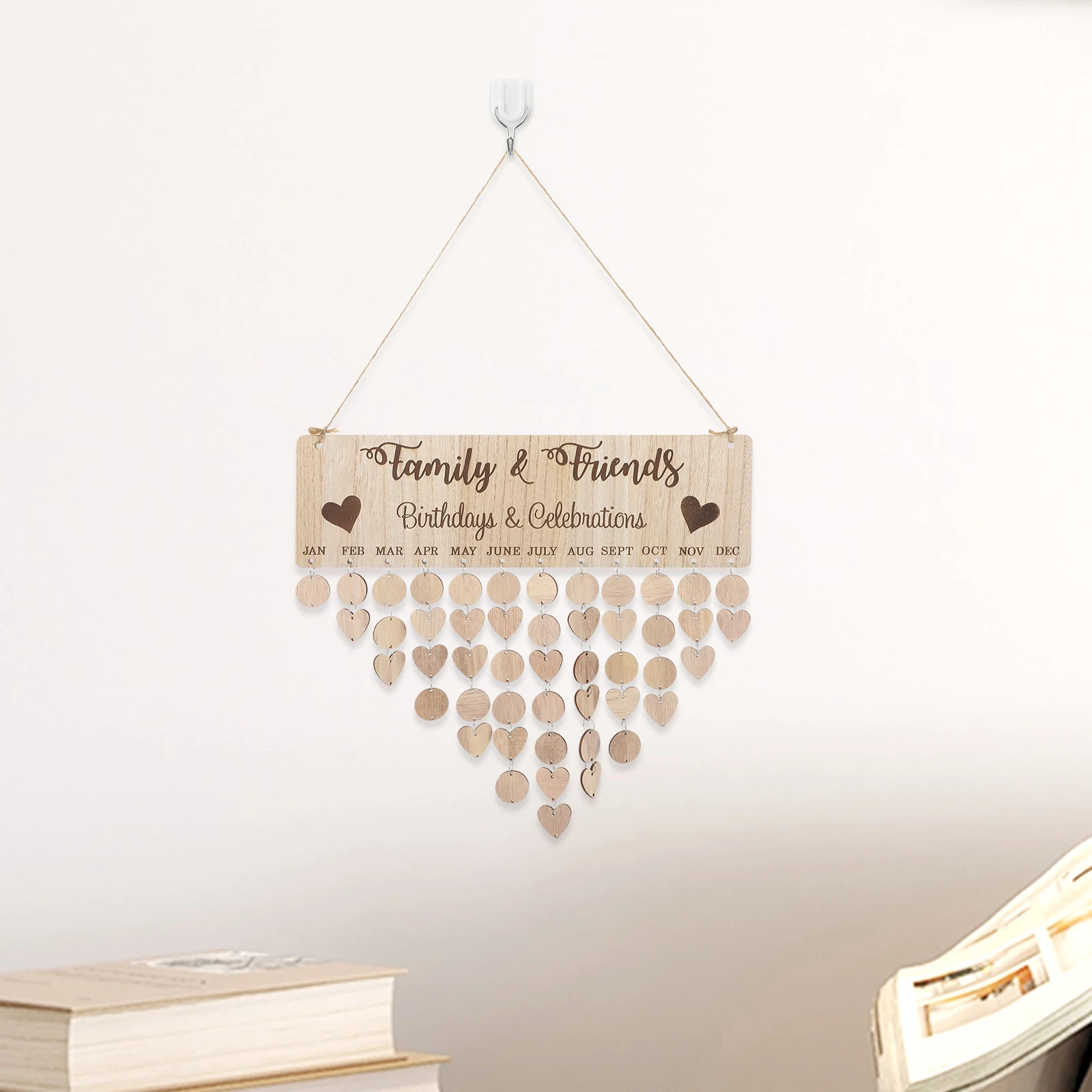 Hanging Decorcation DIY Decor Wooden Calendar Pendant Family Wedding Birthday Special Days Countdown Reminder Board