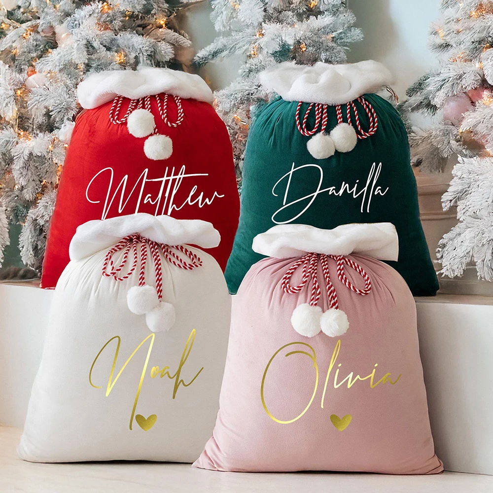 

Personalized Christmas Gift Bag Santa Bag with Name Custom Drawstring Christmas Velvet Bags Decoration Holiday Gifts Souvenior