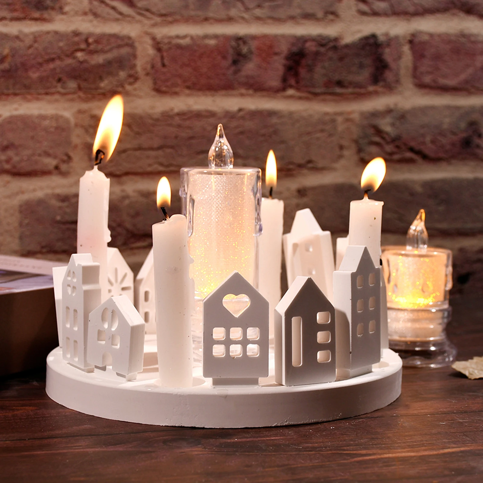Hollow House Rabbit Candle Holder Silicone Mold DIY Castle Ornaments Gypsum Cement Resin Craft Making Mold Home Decoration Gift view 5