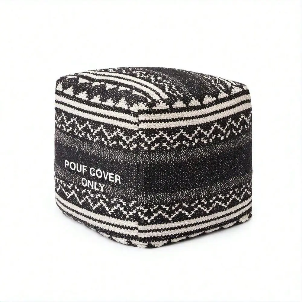 Pouf Ottoman Cover 100 Cotton, Textured Cube Bean Bag For Living Room, Bedroom, Patio, Gym
