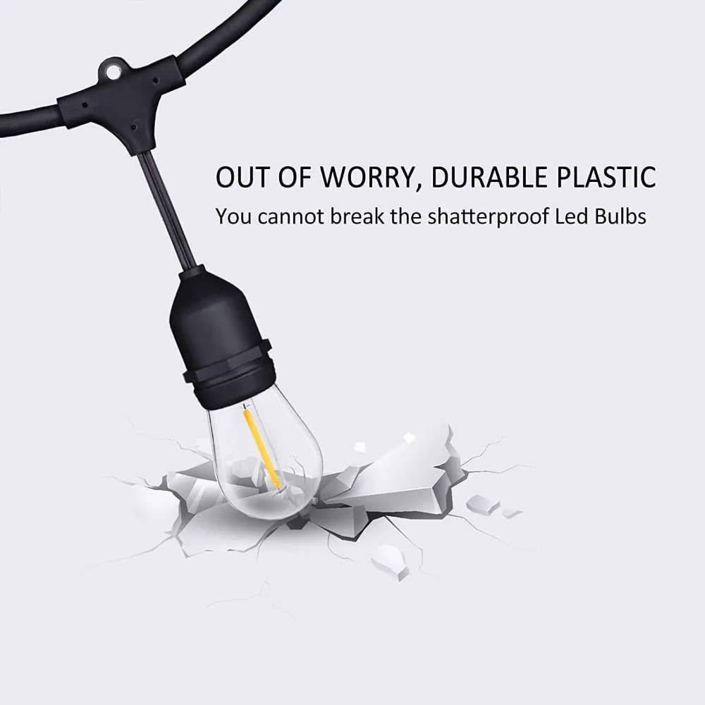 سلسلة أضواء LED خارجية بطول 200 قدم مع 63 لمبة إديسون مقاومة للماء للفناء #3