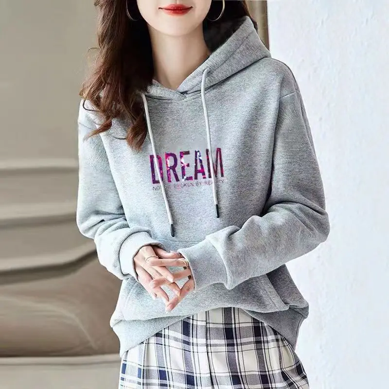 Sudaderas con capucha de manga larga sencillas para mujer, moda de otoño e invierno, ropa informal holgada que combina con todo, Tops con temperamento, abrigo