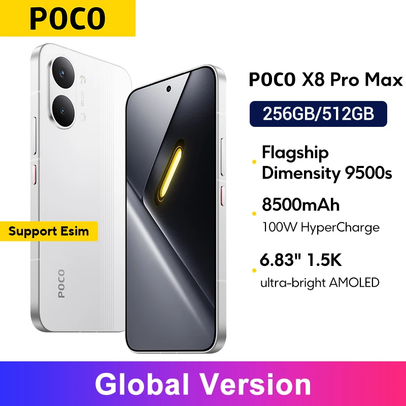 Глобальная версия POCO X8 Pro Max с процессором Dimensity 9500s, камерой 50 МП и аккумулятором 8500 мАч 1.5K 120Hz Ультраяркий AMOLED-дисплей 6.83'' для смартфона