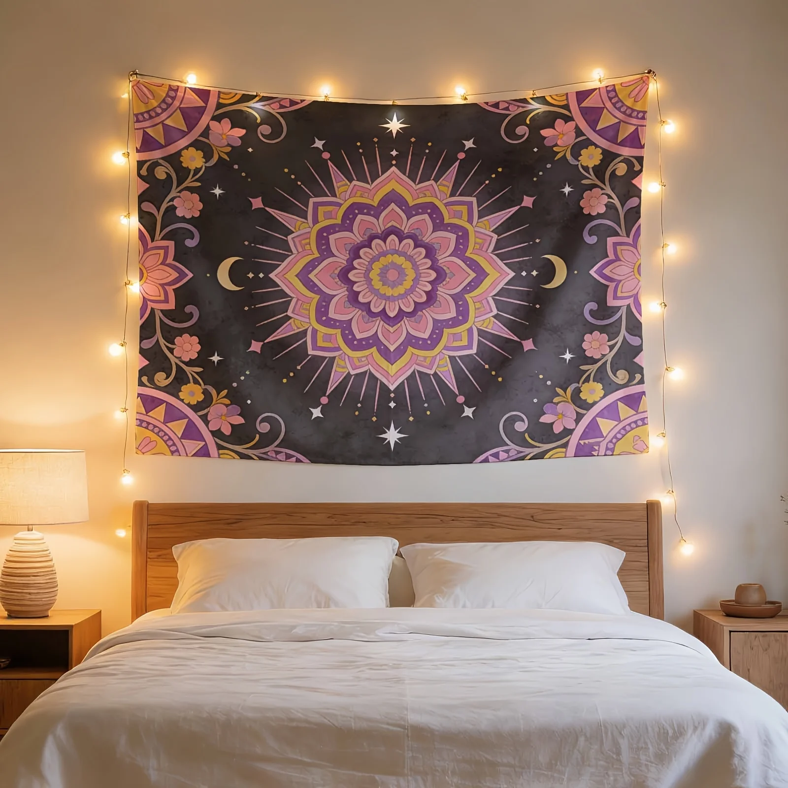 Bohemian Mandala Tapestry Wall Hanging Boho Galaxy Flower Decor for Living Room Bedroom Space Festival Aesthetic Art Backdrop