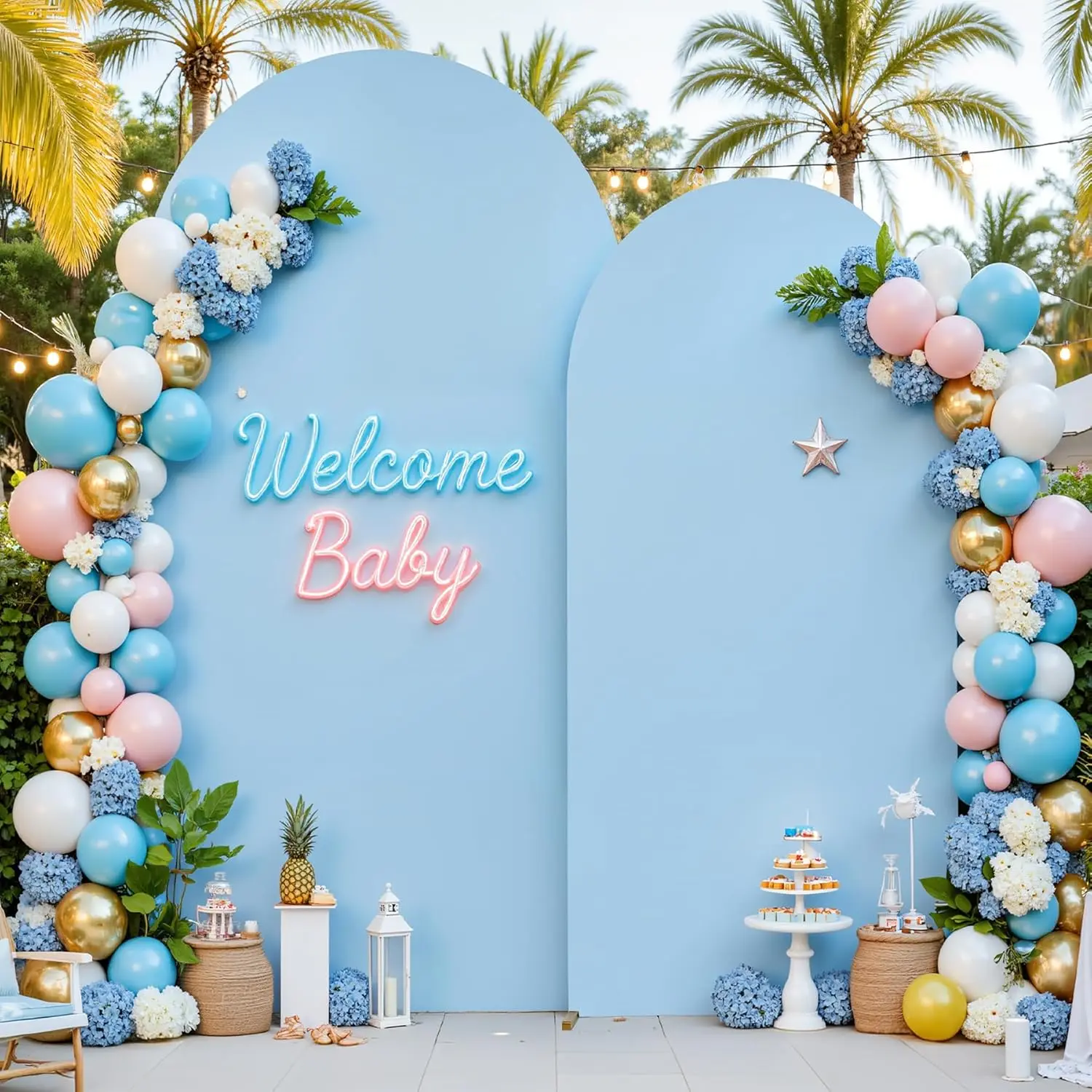 Baby Blue Arched Backdrop Supplies Wedding Party Birthday Cake Table Background Decorations Custom 2-sided Solid Color Covers