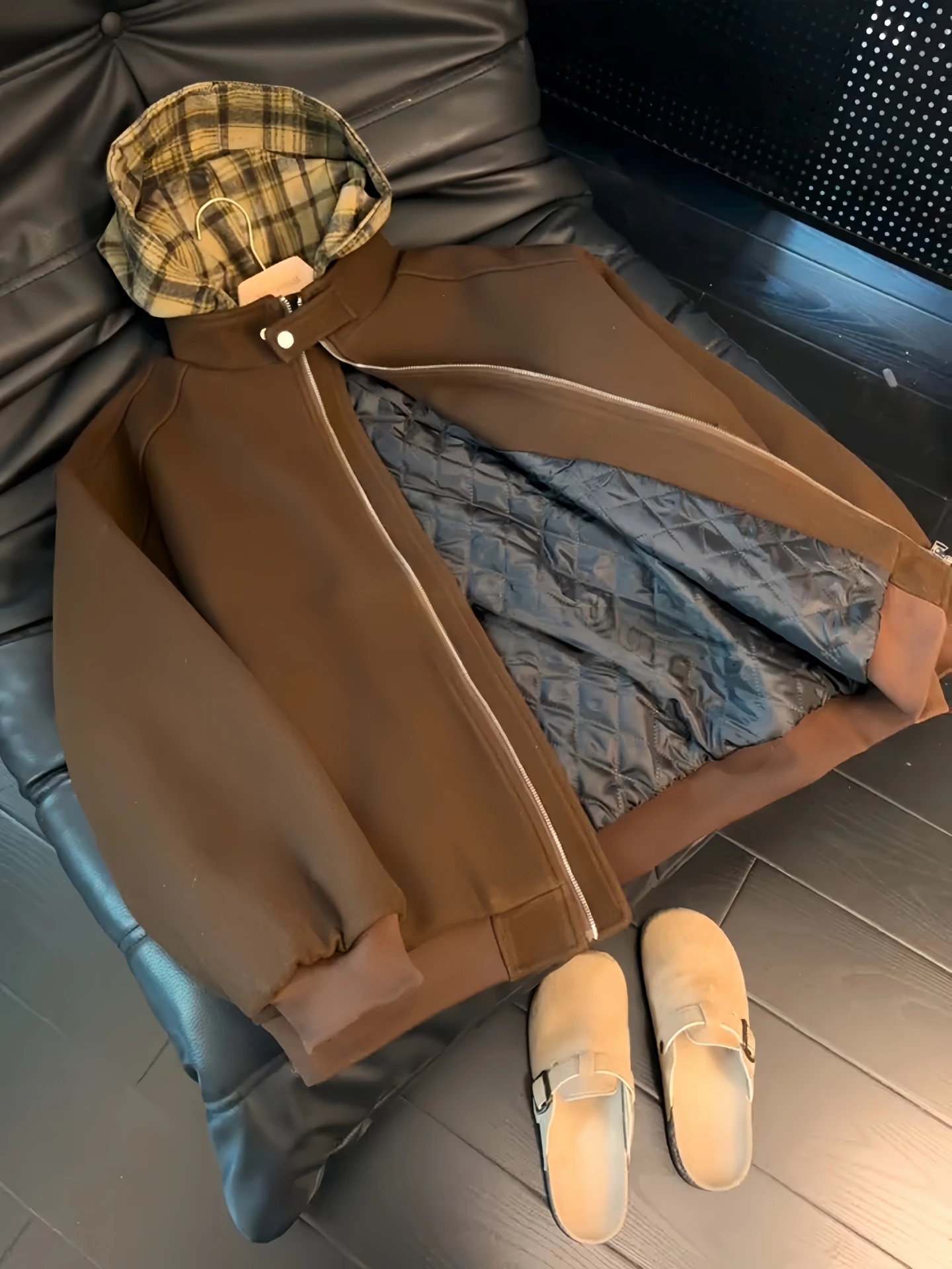 

Thiened Brown American Sle ort Cotton Jaet Men's Winter Coat Warm Fce Lined Tassel Hooded Coat Regular Fit