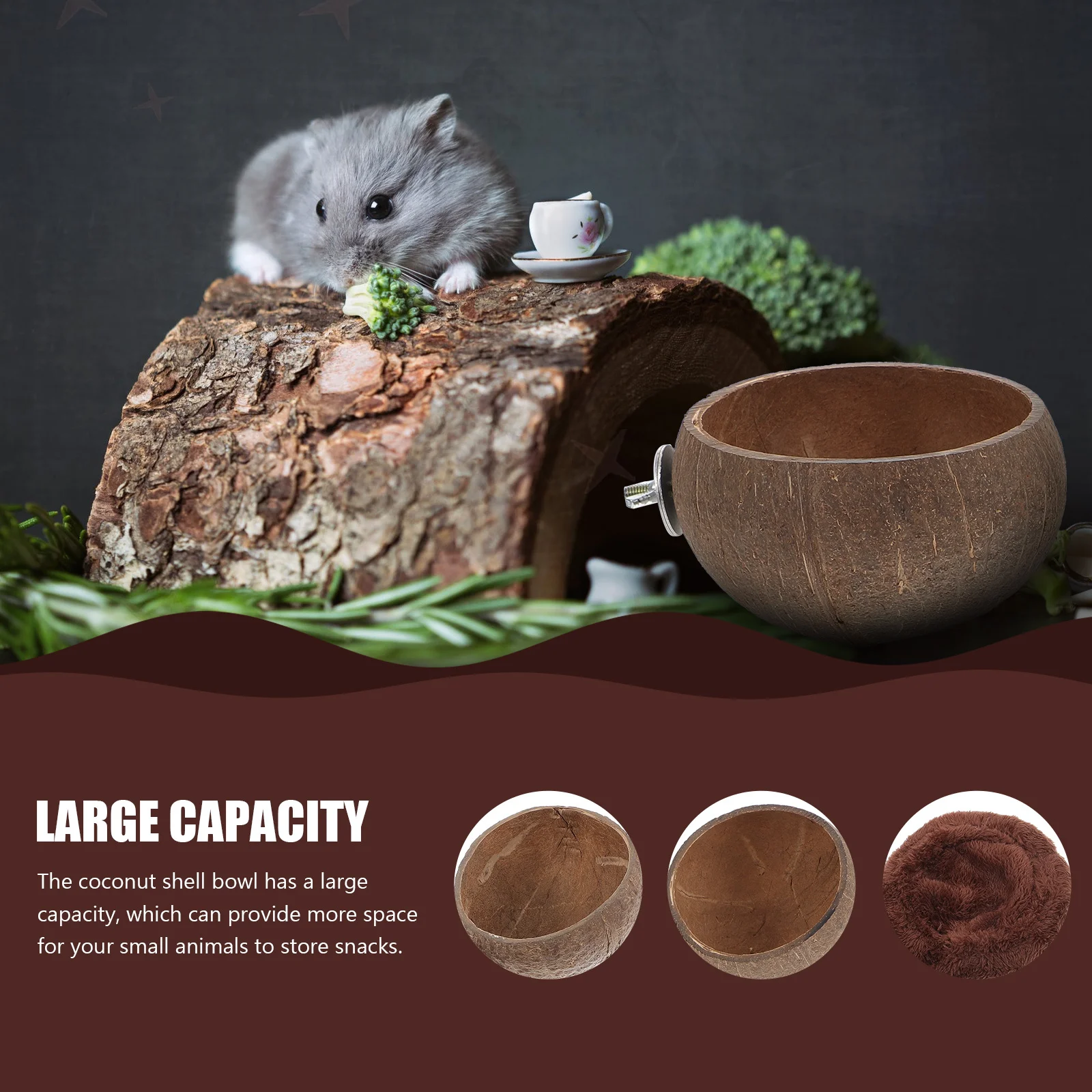 

Coconut Shell Food Pot Combination Feeder Bowl for Hamster Container Small Animal Dish Pet Dispenser Feeders