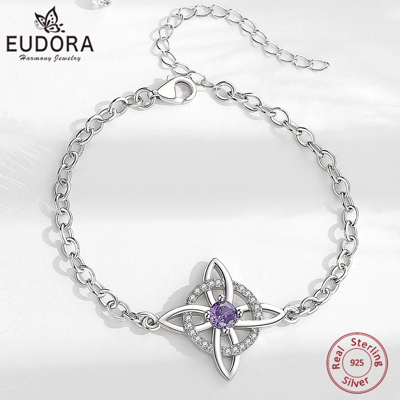 Eudora 925 Sterling Silver Witch Knot Bracelet for Women Celtics Knot Protection Chain Bracelet Witchcraft Wiccan Jewelry Gift