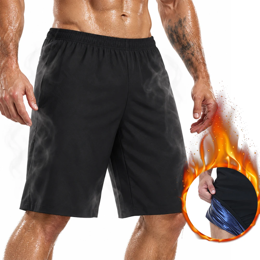 Men Sauna Sweat Shorts Heat Retaining Thermal Workout Shorts Coated Inner Lining Sweat Enhancing Gym Running Fitness Sportswear