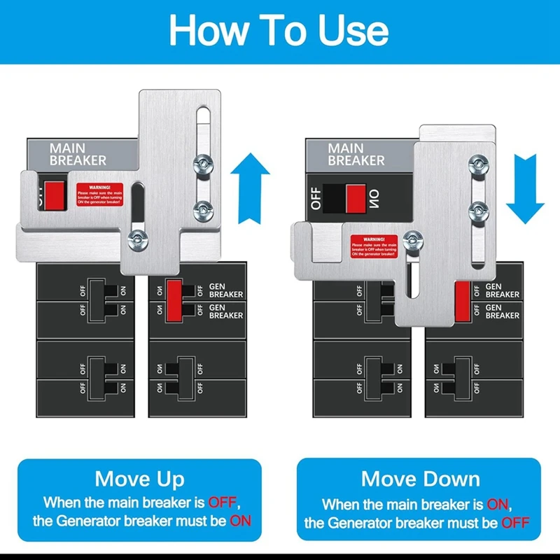 Kit de verrouillage de générateur intelligent pour panneaux 150 ampères ou 200 ampères, espacement de 7/8-1 1/4 pouces entre le principal et le disjoncteur de branches