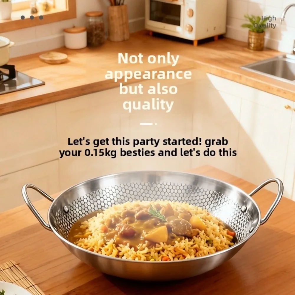 Durable Thickened Stainless Steel Wok Uncoated Windproof Double Ear Wok 7/8/9/10/11in Easy Clean Spicy Pot Hotpot Commercial