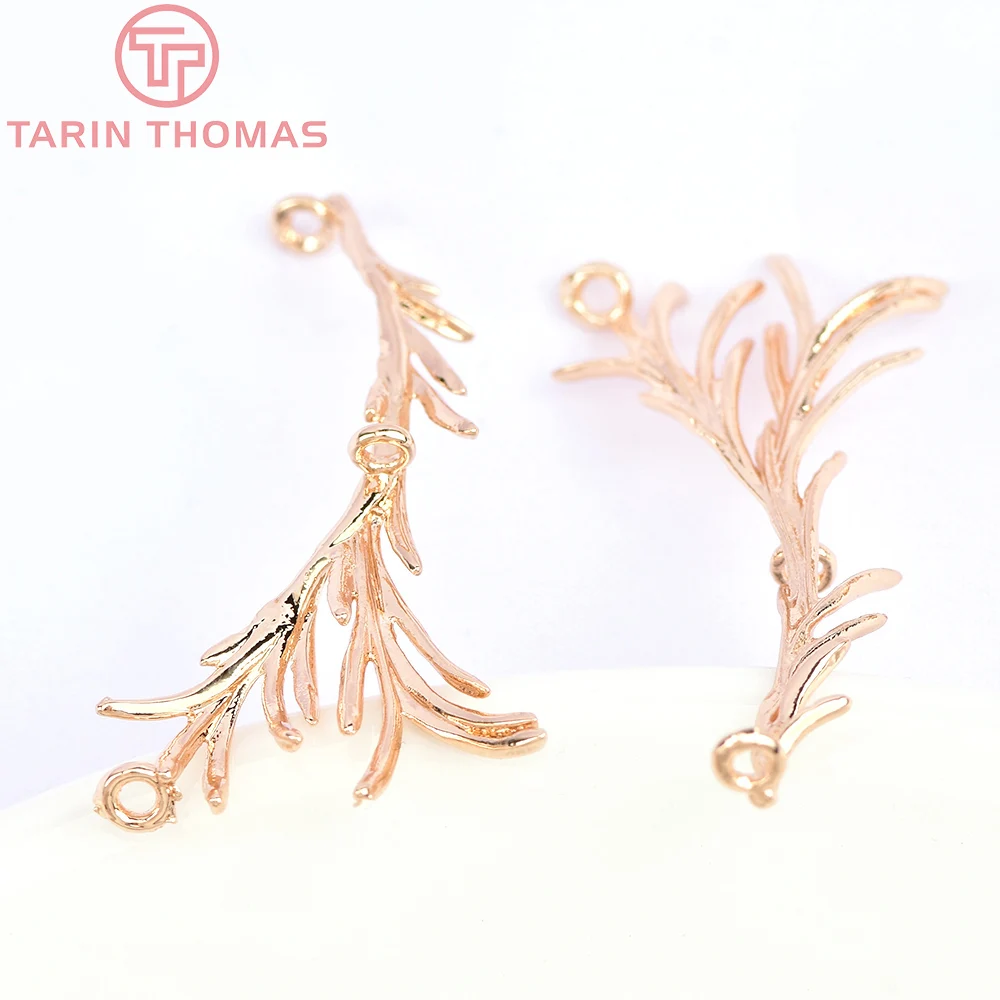 (6010) 10PCS 43x21MM 24K Gold Color Brass Tree Twig Connector Charms Pendants High Quality DIY Jewelry Making Findings Wholesale