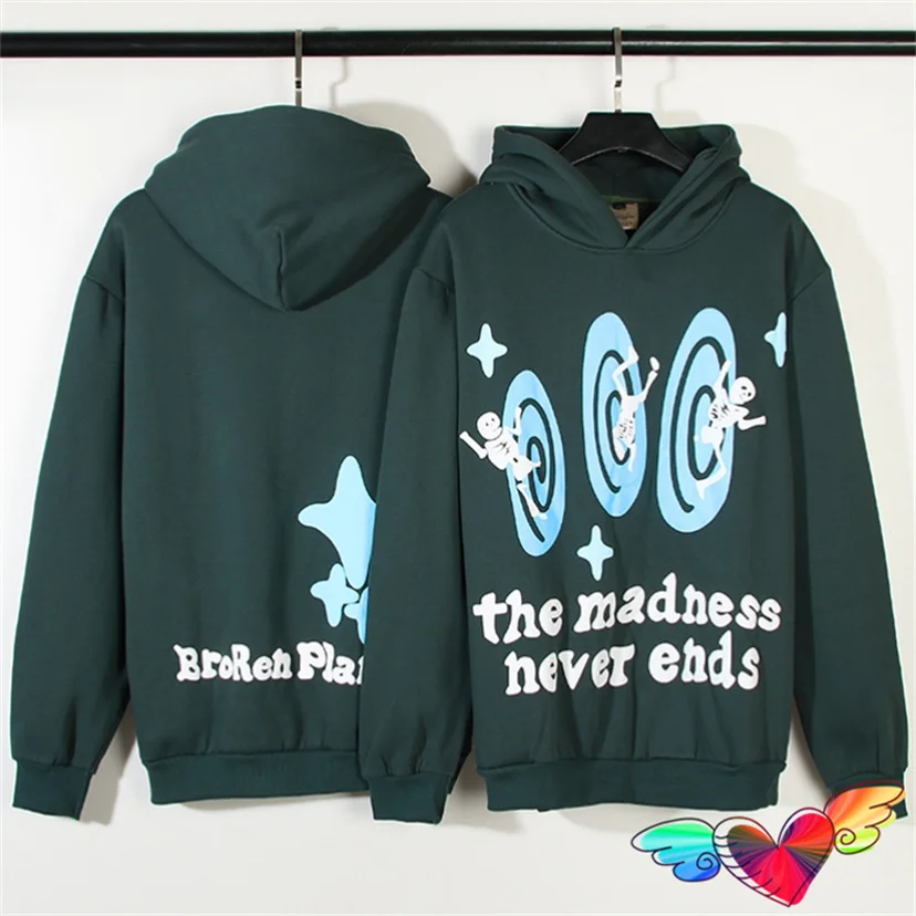 

2023 Navy Blue Broken Planet Hoodie Men Women The Madness Never Ends Hoodie Foam Print Pullovers Fleece BPM Sweatshirts