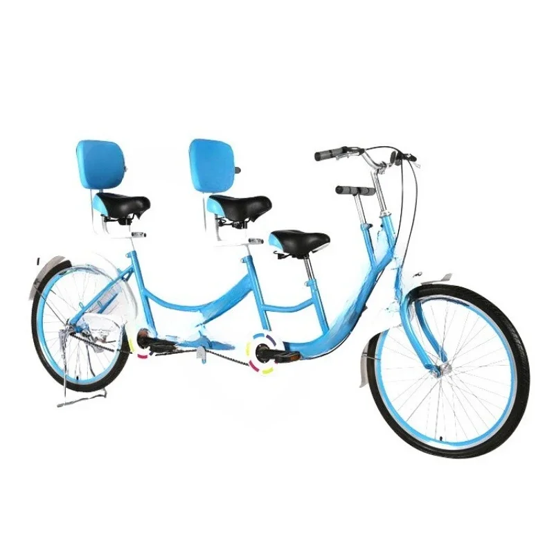 

Double parent child car multi person scenic spot sightseeing three cycling tourist