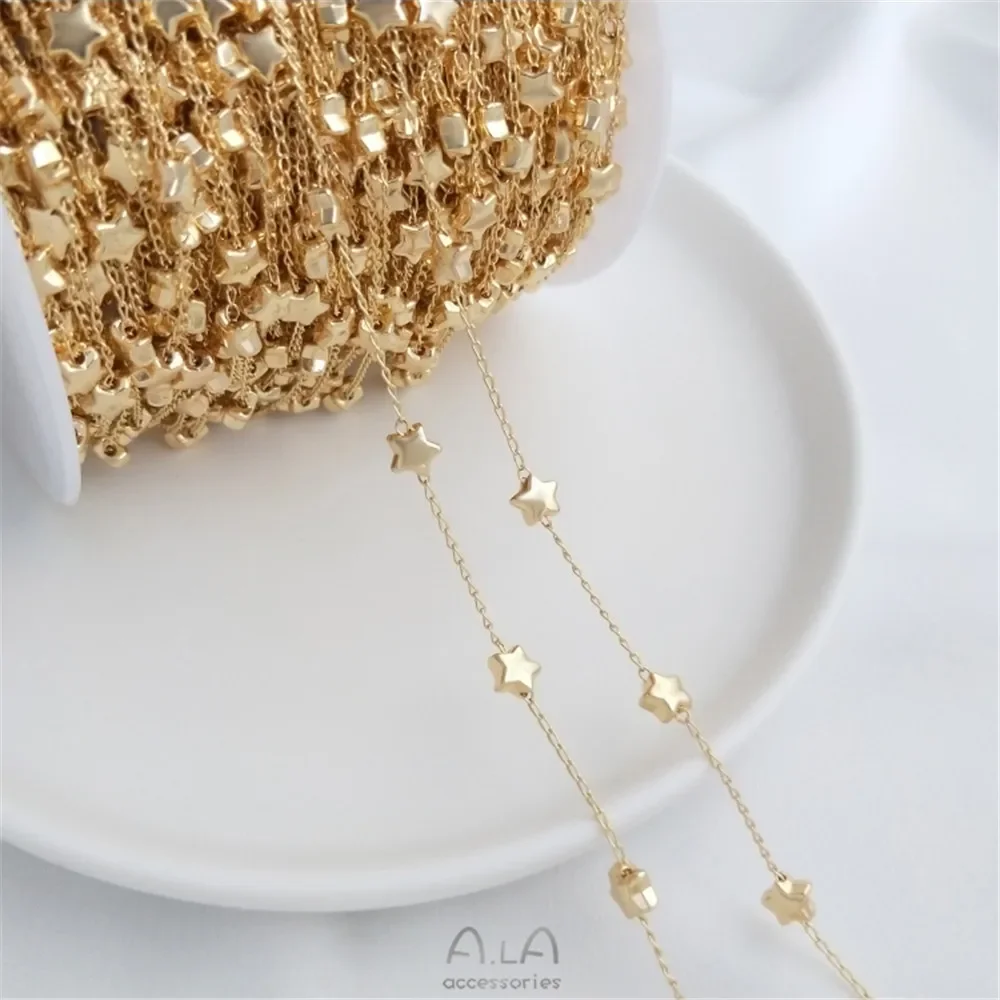 

14k Gold covered peach heart five pointed star Pearl Chain Baroque imitation pearl chain DIY manual chain necklace loose chain