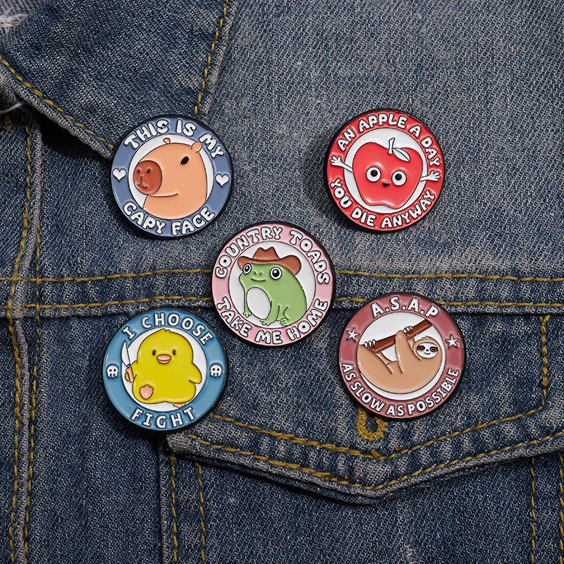 Cute Cartoon Metal Brooches Duck Capybara Frog Sloth Lovely Enamel Pins Hard Lapel Collar Badge Backpack Decorative Pin Jewelry