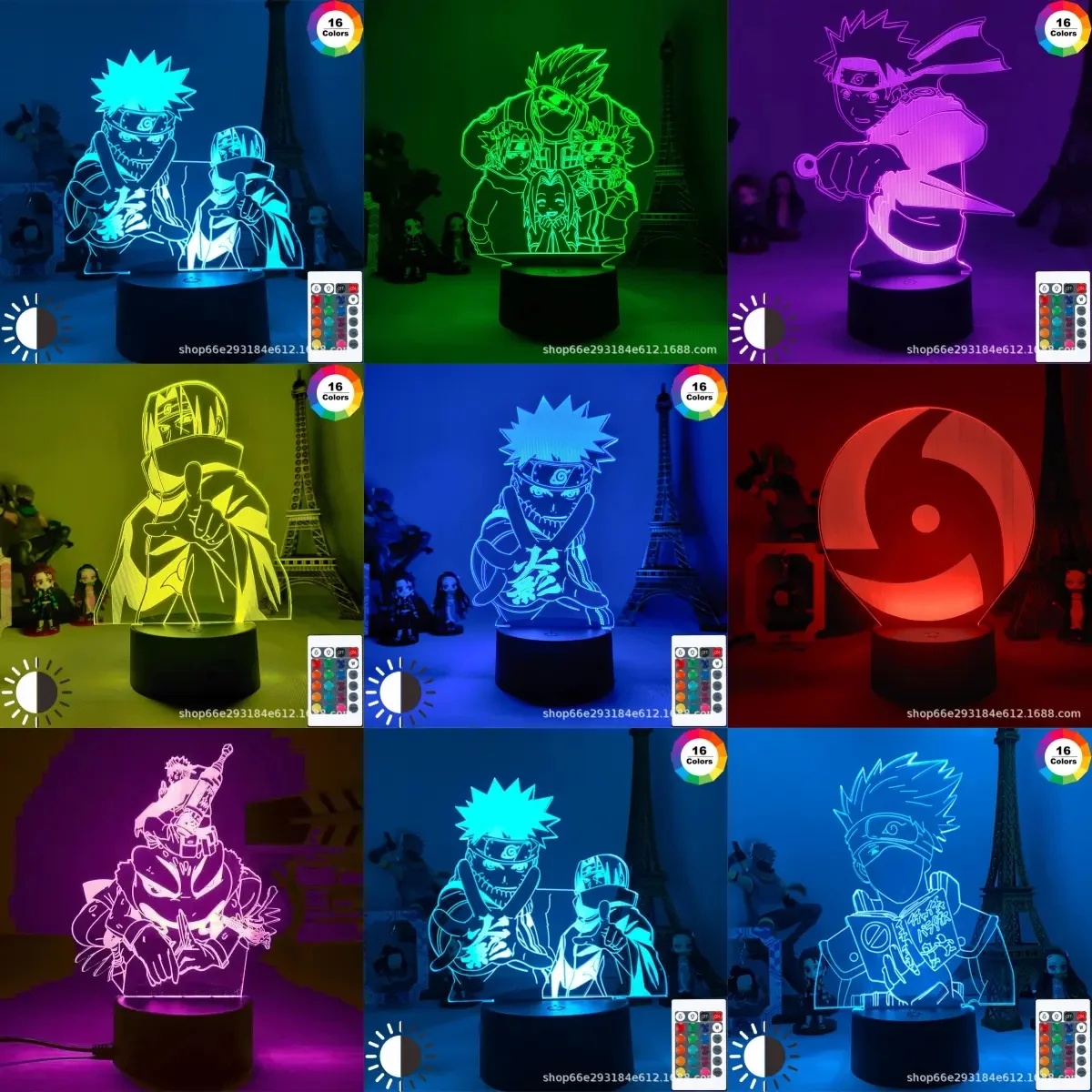 

16 Colors Naruto Uzumaki LED Night Light Toys Akatsuki Kakashi Hatake Kids Bedroom Nightlight Itachi Uchiha 3d Lamp Toys Gift