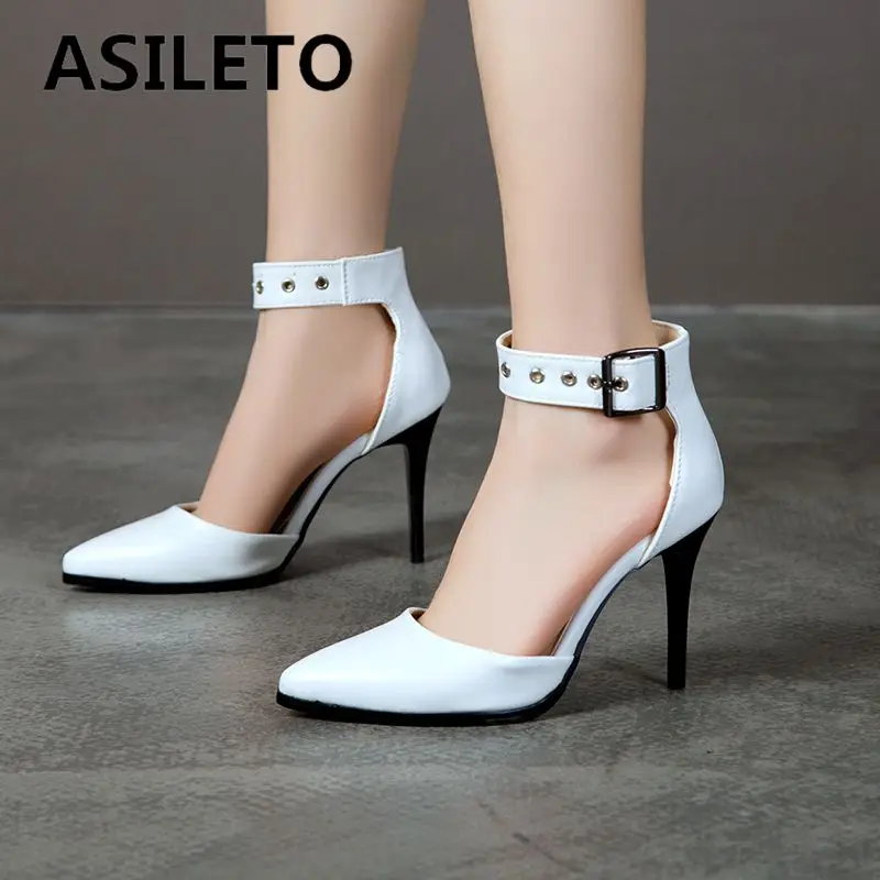 

ASILETO 2025 New Sexy Female Sandals Pointed Toe Thin Heels 9cm Buckle Strap Metal Decoration Big Size 48 49 50 Dating Shoes