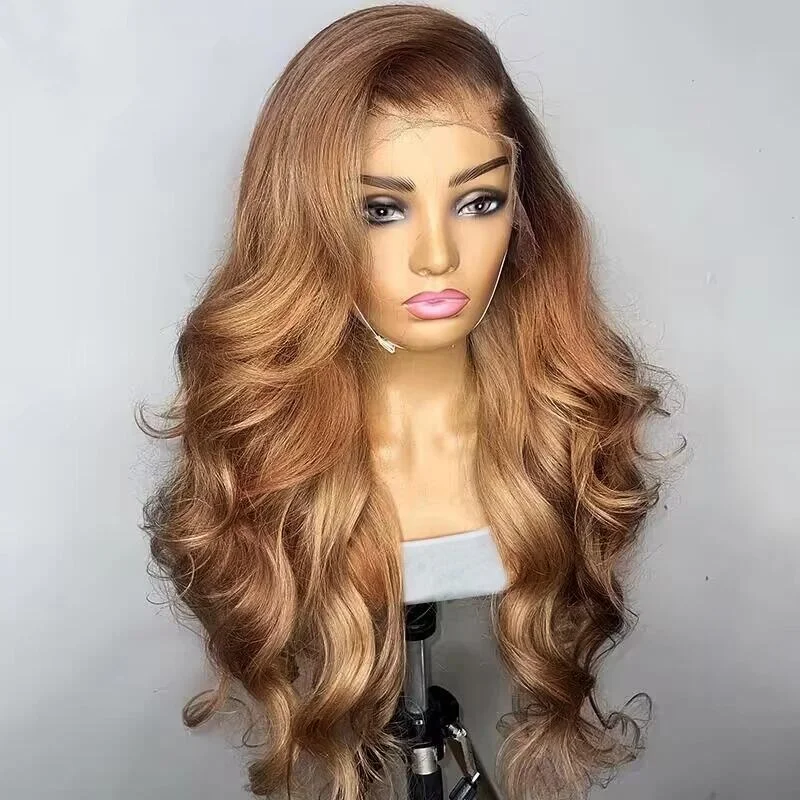 Soft 22‘’ Ombre Brown Body Wave 180Density Preplucked HD Lace Jewish 5x5 Silk Base European Human Hair Wig For Women BabyHair