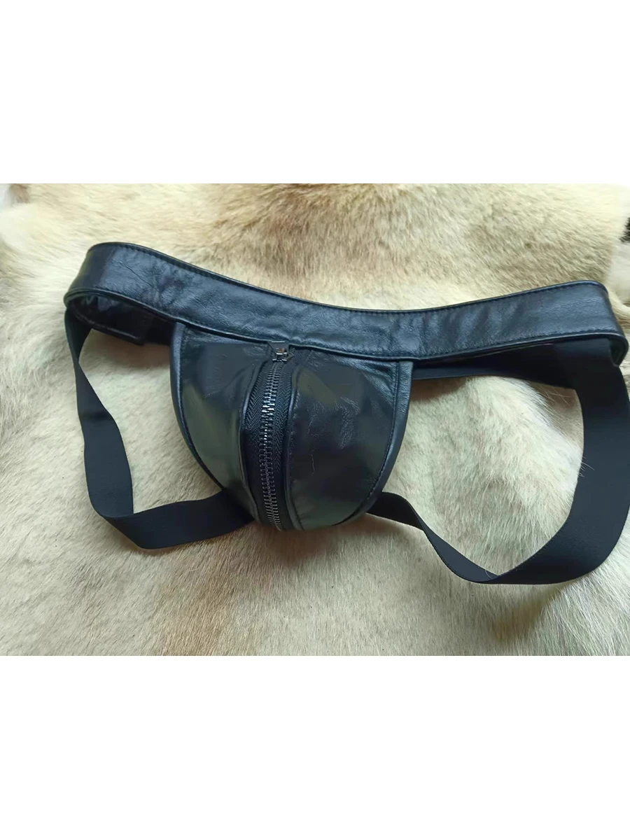 ملابس داخلية للرجال بسحاب فاخر على شكل حرف T من الخلف، سراويل داخلية مثيرة من جلد البولي يوريثان الأسود الناعم للرجال #4