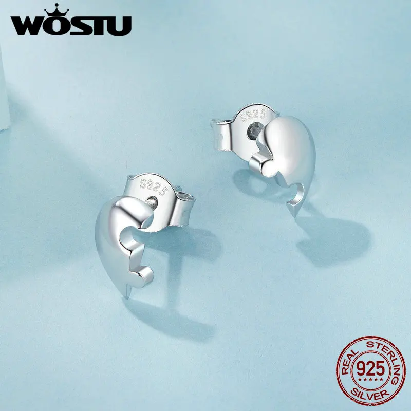 WOSTU 925 Sterling Silver Stud Earrings Cute Puzzle Love Heart Stud Earrings For Women Special Birthday Anniversary Jewelry Gift