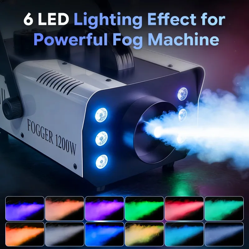 1200W 6LED Automatic DMX Fog  Auto Color Changing Smoke Generator for Disco Christmas DJ Live Party Stage FX