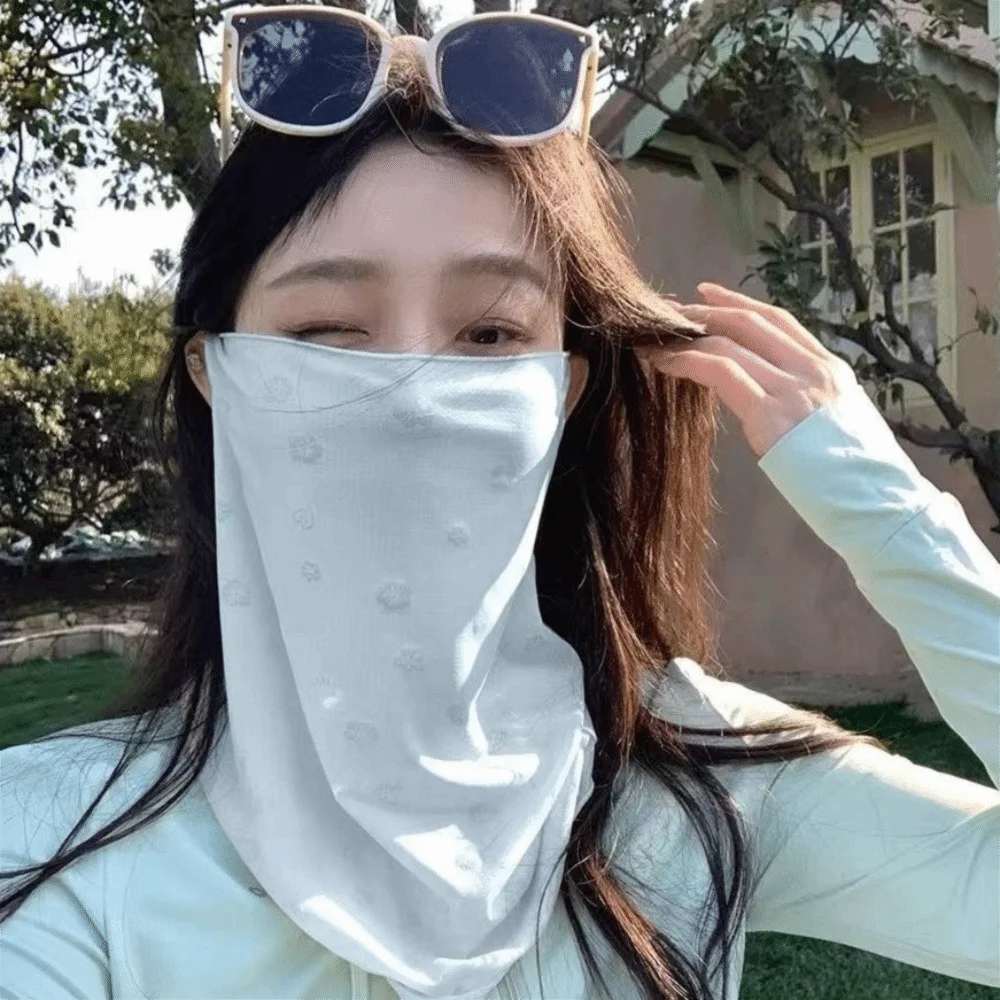 

New Thin Sun Protection Face Mask Dust Proof Nylon Breathable Face Cover Flower Printed Solid Color Sunscreen Veil Outdoor