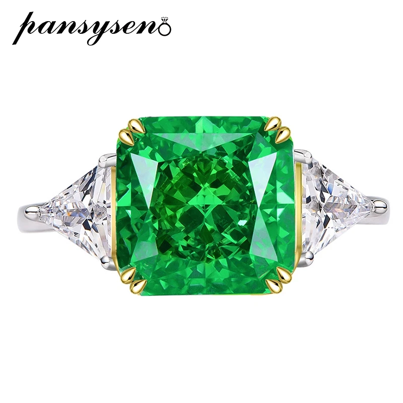 

PANSYSEN Luxury 10MM Tsavorite Paraiba Tourmaline Gemstone Cocktail Rings for Women Top Quality 925 Sterling Silver Jewelry Ring