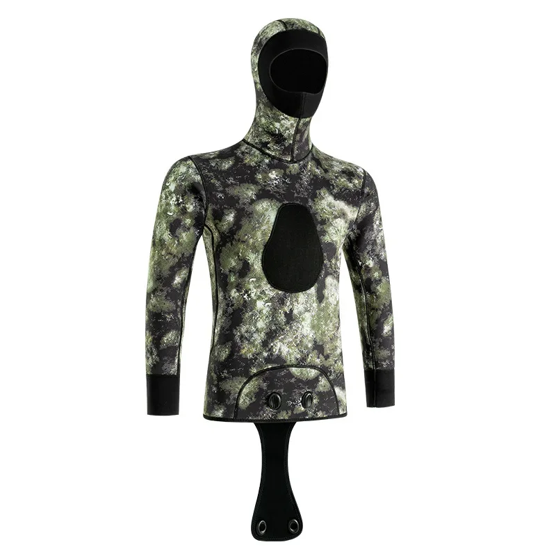 HOT Camouflage Wetsuit Long Sleeve Fission Hooded 2 Pieces Of Neoprene Submersible For Men Keep Warm Waterproof Diving Suit