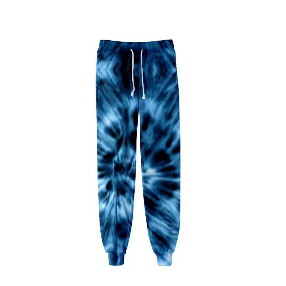 Men Blue Swirl Tie‑Dye Jogger Pants Drawstring Elastic Cuff Sweatpants Loose Casual Streetwear Sport Daily Wear Trousers