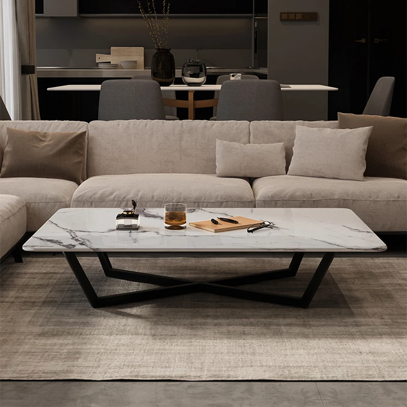 طاولة القهوة الرخامية الاسكندنافية الحديثة بسيطة الحجم شقة غرفة المعيشة طاولة القهوة مربع المستوردة لوح الصخور ضوء القهوة الفاخرة #5