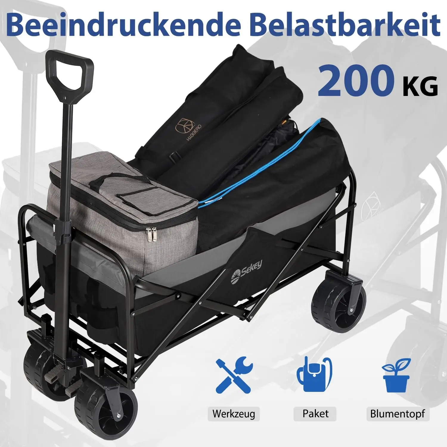 عربة يدوية قابلة للطي 200 كجم، عربة يد قابلة للطي بإطارات واسعة، عربة نقل عربة يدوية قابلة للطي لجميع التضاريس مع فرامل قضيب تلسكوبي