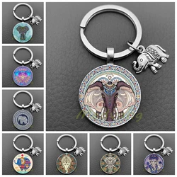 Fashion Elephant Pattern Keychain Classic Indian Elephant Head God Glass Keychain wisdom Ganesha Men's and Women's Jewelry